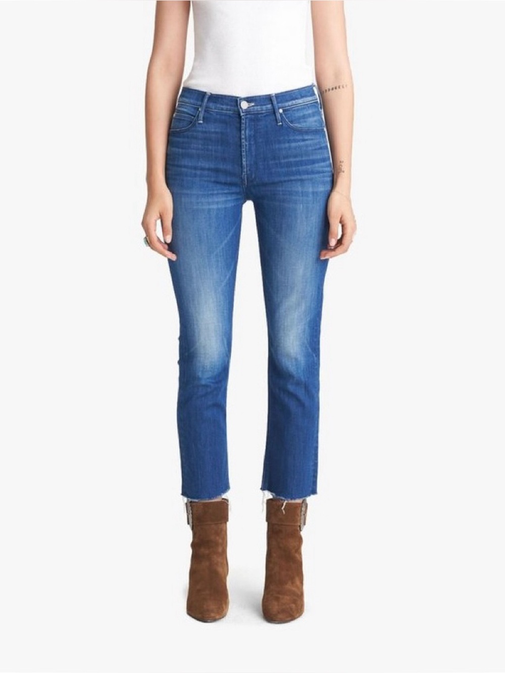 Mother dazzler crop fray jeans
